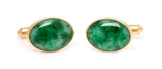 A Pair of Yellow Gold and Jadeite Cufflinks, 6.10 dwts.