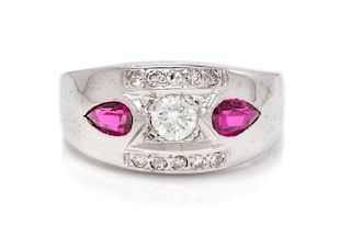 A White Gold, Diamond and Ruby Ring, 4.60 dwts.