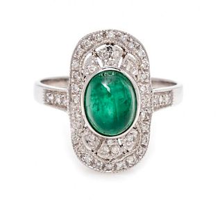 An 18 Karat White Gold, Emerald and Diamond Ring, 2.70 dwts.