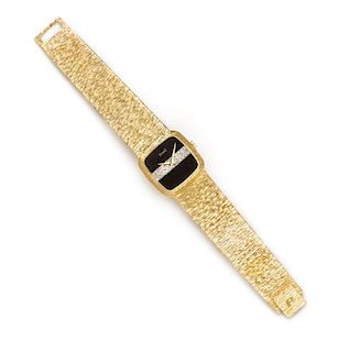 An 18 Karat Yellow Gold, Onyx and Diamond Wristwatch, Piaget, 38.90 dwts.