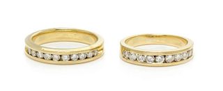 A Collection of 14 Karat Yellow Gold and Diamond Bands, 4.80 dwts.