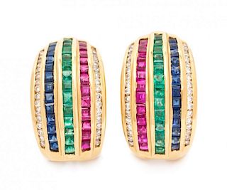 A Pair of 18 Karat Yellow Gold and Multigem Earclips, Le Vian, 7.80 dwts.