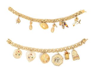 A Collection of 14 Karat Yellow Gold Charm Bracelets, 66.20 dwts.