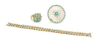 A Collection of Rose Gold and Turquoise Jewelry, 17.20 dwts.
