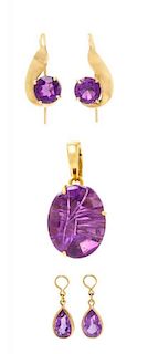 A Collection of Yellow Gold and Amethyst Jewelry, 10.00 dwts.