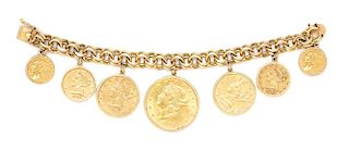 A 14 Karat Yellow Gold and US Gold Coin Bracelet, 90.80 dwts.