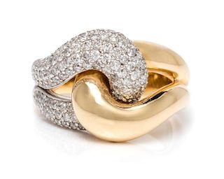 A 14 Karat Yellow Gold and Diamond Knot Motif Ring, 6.20 dwts.
