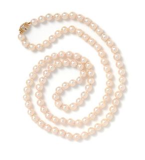 A Yellow Gold, Diamond, and Cultured Pearl Necklace,