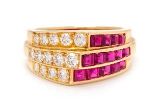 An 18 Karat Yellow Gold, Diamond and Ruby Ring, Oscar Heyman Brothers, 6.30 dwts.