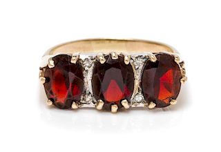 A Yellow Gold Ring, Garnet and Diamond Ring, 2.90 dwts.