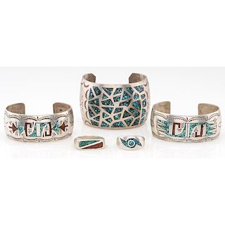 Zuni Mosaic Inlaid Bracelets and Rings
