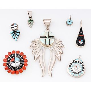 Silver Zuni Face Pendants; from the Estate of Lorraine Abell (New Jersey, 1929-2015)