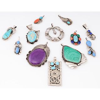 Southwestern Style Silver Inlaid Pendants with Scrolling Floral Motif; from the Estate of Lorraine Abell (New Jersey, 1929-20