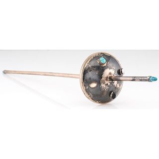 Navajo Silver and Turquoise Decorated Yarn Spindle