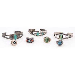 Navajo Turquoise Stone Trade Bracelets and Rings