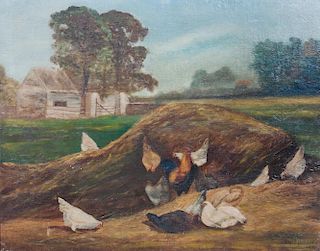 Paul Harney, (Missouri, 1850-1915), Farm Landscape with Chickens, 1910