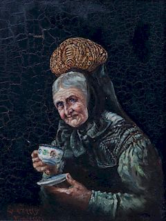 Artist Unknown, (Late 19th century), Elderly Woman Drinking Tea
