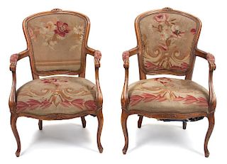 A Pair of French Giltwood Bergeres Height 35 inches.