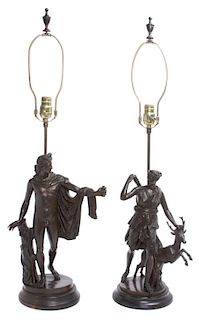 A Pair of Italian Bronze Figural Lamps Height of figure 18 1/4 inches; Height overall 37 inches.