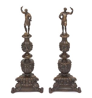 A Pair of Gilt and Patinated Bronze Figural Chenets Height 31 inches.
