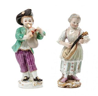 Two Meissen Porcelain Figures Height 5 inches.