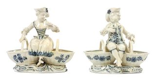 Two Meissen Porcelain Figural Double Salts Height 5 1/2 inches.