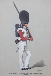 Richard Simkin, (British, 1840-1926), Two works:21st Royal North British Fusiliers, 1832 and 92nd Highlanders, 1832