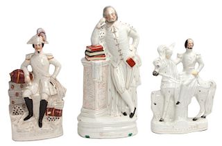 Three Staffordshire Porcelain Figurines Height of tallest 19 inches.