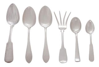 An Assortment of English Silver Serving Articles, Various Makers, comprising: 3 serving spoons 1 medium spoon 1 teaspoon 1 se