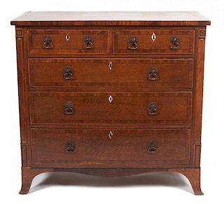 An English Oak Chest of Drawers Height 35 x width 37 x depth 19 inches.