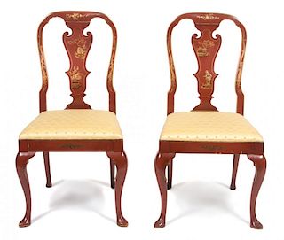 A Pair of Queen Anne Style Side Chairs Height 38 inches.