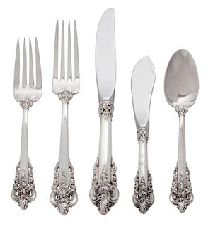 An American Silver Flatware Service, Wallace Silversmiths, Wallingford, CT, Grand Baroque pattern, comprising: 10 dinner fork
