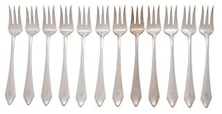 Twelve American Silver Forks, Wm. B. Durgin Co. Concord, NH, in the Chatham pattern.