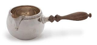 An American Silver Chocolate Pot, Fisher Silversmiths Inc., Jersey City, NJ, 20th century, having a wooden handle.