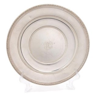 An American Silver Platter, Dominick & Haff, New York, NY, First Half 20th Century, with decorated rim, monogrammed in center