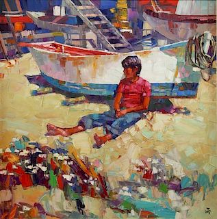 DOTTI, Rodolfo. Oil on Canvas. Boy with a Boat.