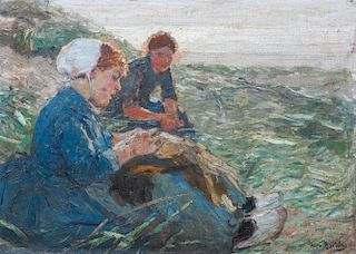 Hans von Bartels, (German, 1856-1913), Two Peasant Girls in Field