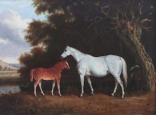 English School, (19th century), Horses in Landscape