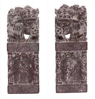 * A Pair of Marble Asian Sculptures