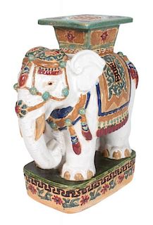 A Ceramic Elephant Garden Seat Height 21 x width 17 inches.