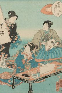 A Group of Five Japanese Woodblock Prints Largest 14 3/4 x 9 3/4 inches.