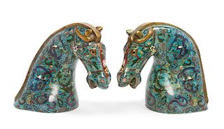 A Pair of Cloisonne Enamel Horse Heads Height 14 1/2 inches.