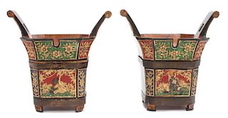 A Pair of Chinese Wood Tea Buckets Height 12 inches.