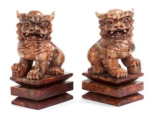 A Pair of Marble Foo Dogs Height 11 inches.