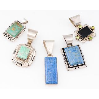 Southwestern Rectangular Shaped Stones Inlaid in Silver Pendants; from the Estate of Lorraine Abell (New Jersey, 1929-2015)