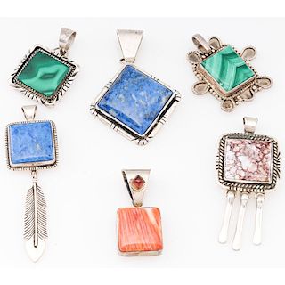 Southwestern Square Shaped Silver Inlaid Pendants; from the Estate of Lorraine Abell (New Jersey, 1929-2015)