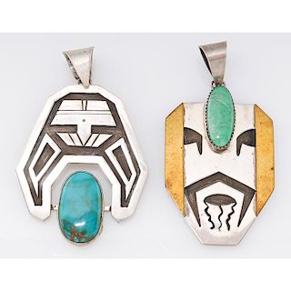 Southwestern Sterling Silver and Turquoise Inlay Facial Pendants; from the Estate of Lorraine Abell (New Jersey, 1929-2015)