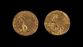 Two United States 1928 Indian Head $2.50 Gold Coins