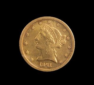 A United States 1841-D Liberty Head $5 Gold Coin