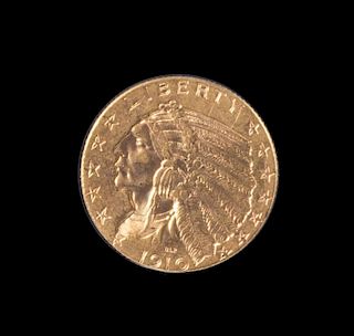 A United States 1910 Indian Head $5 Gold Coin